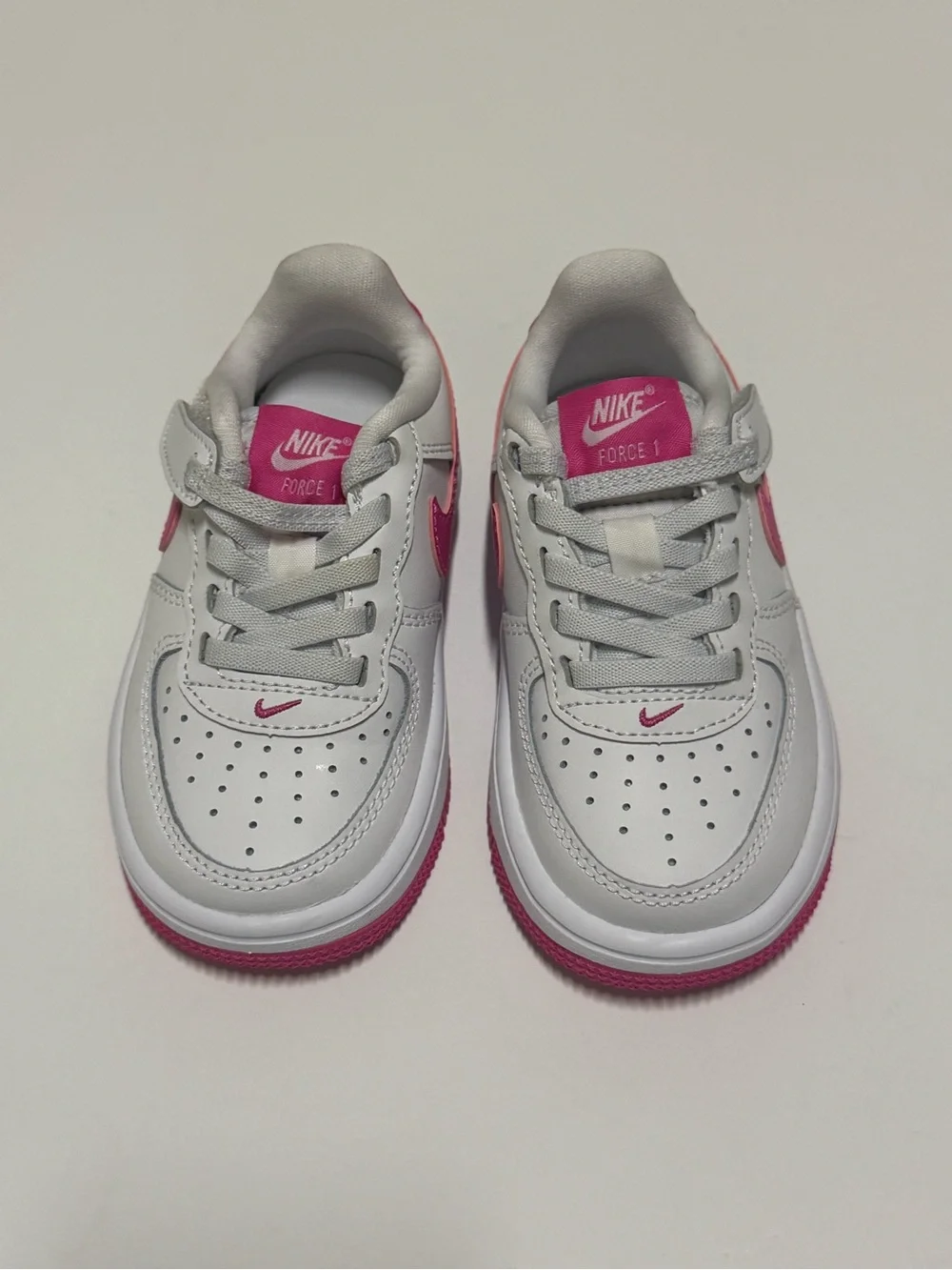 Little Kid's Nike Force 1 Low EasyOn White/Laser Fuchsia (FN0237 102) 8C NWOB